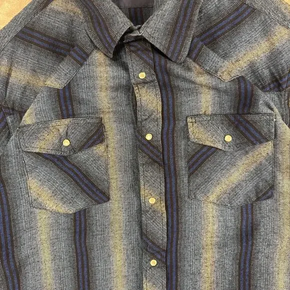 Wrangler Blue Plaid Striped Flannel Peral Snap Long-sleeve Shirt Size XXL - Picture 4 of 6